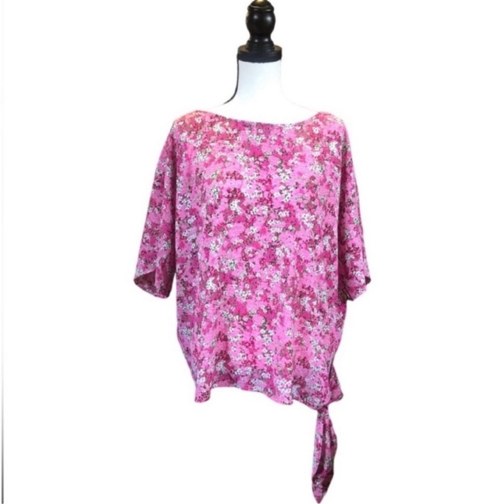 MICHAEL KORS Enchanted Blooms Side Tie Top Pink Floral Spring Preppy Large
